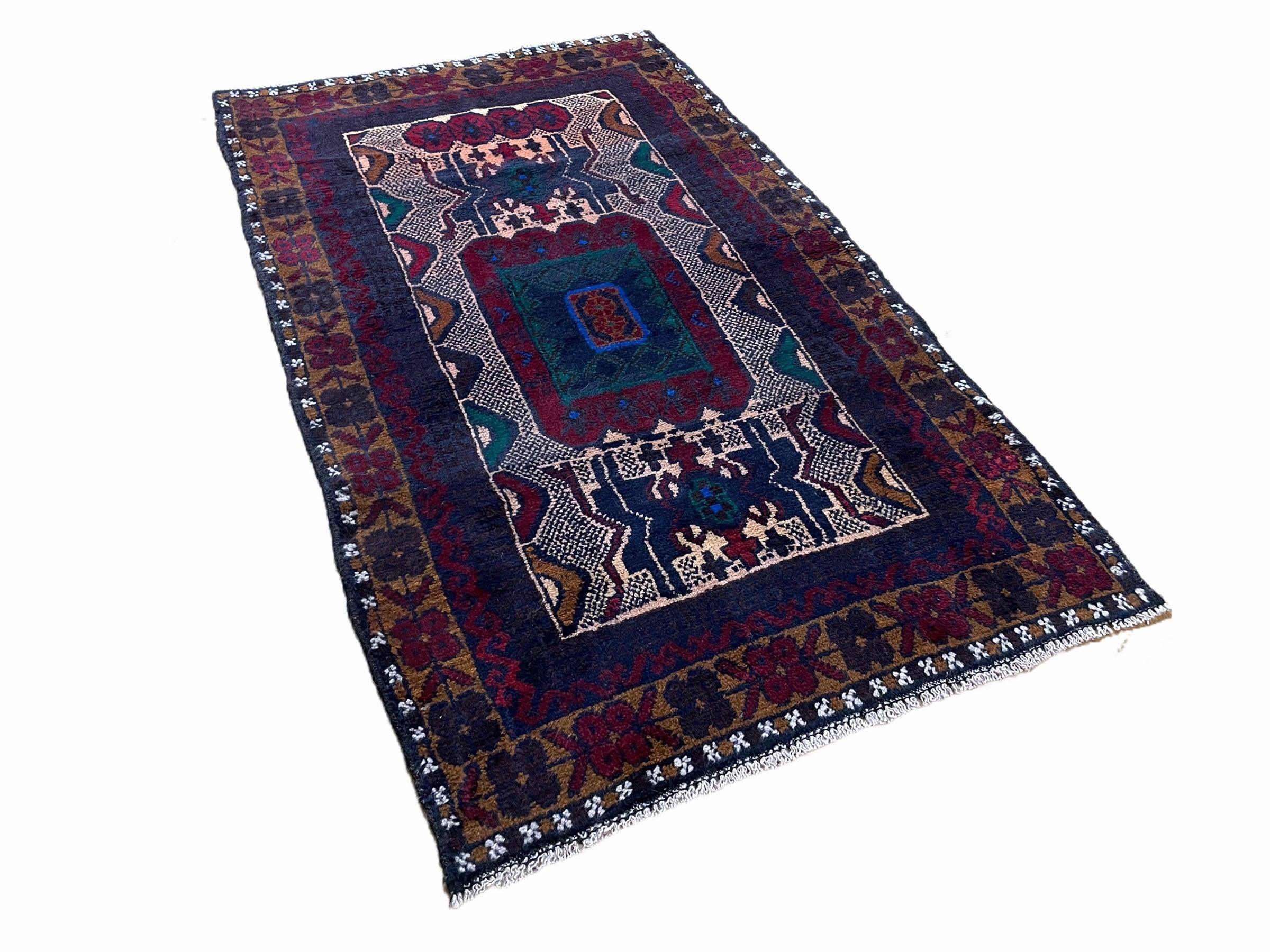 3 X 5 Vintage Handmade Tribal Wool Rug Balouchi Rug Afghan Rug Red Beige Nice