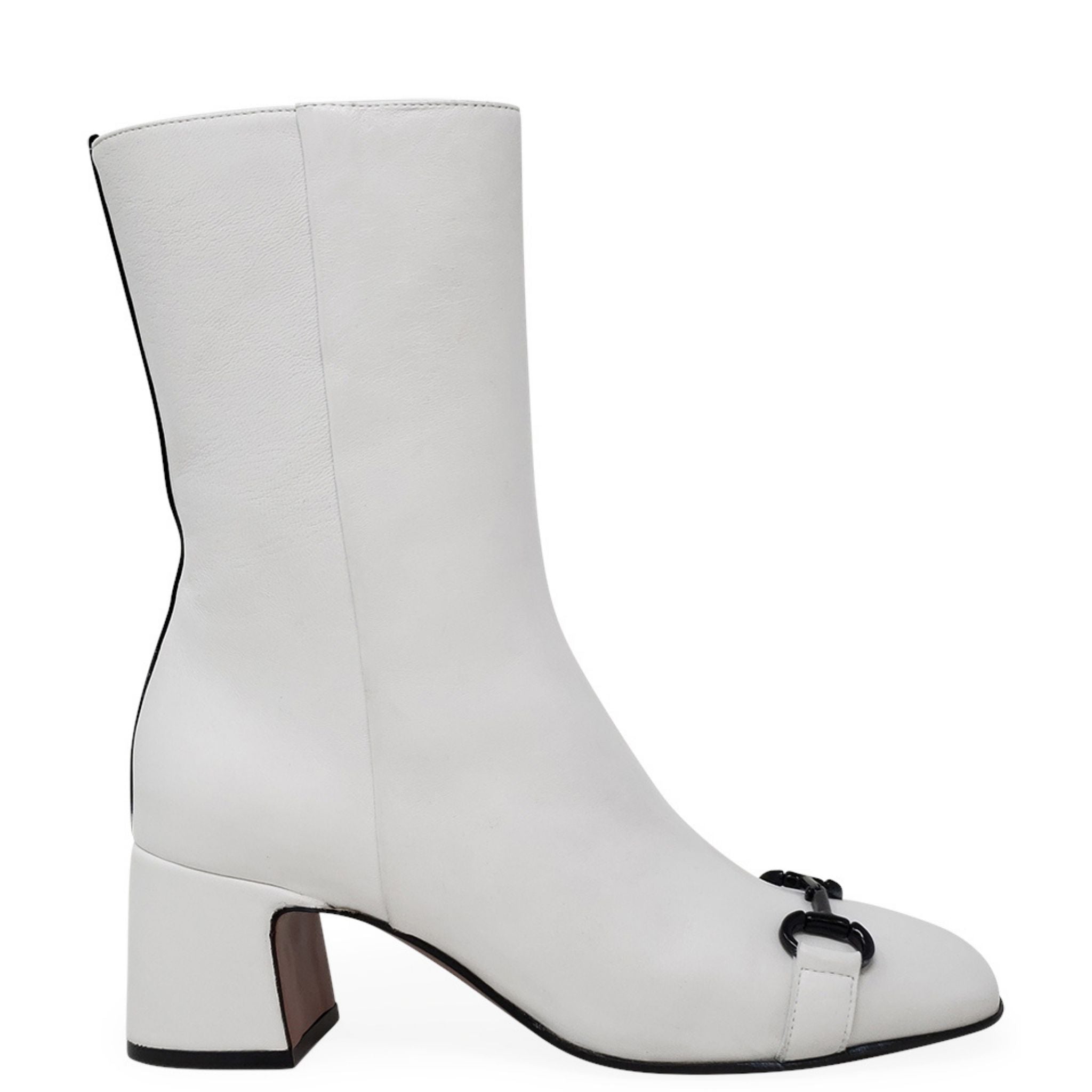 White Leather Back Stripe Boot