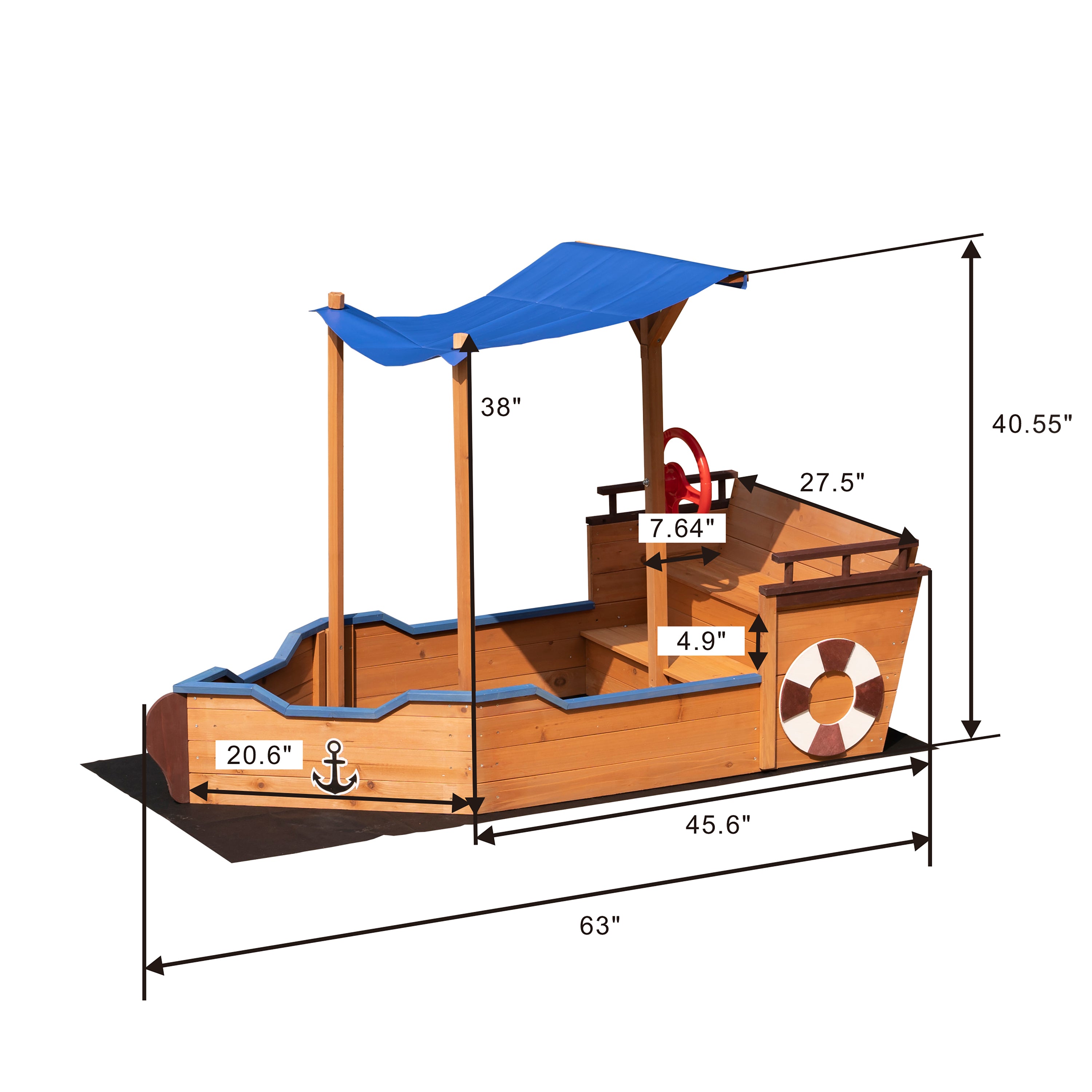 Outsunny Pirate Ship Sandbox with Cover and Rudder, Wooden Sandbox with Storage Bench and Seat, Outdoor Toy for Kids Ages 3-8 Years Old