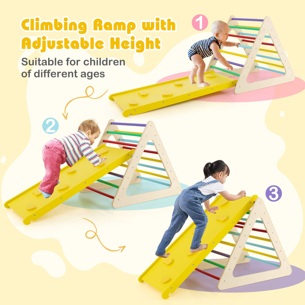 3 Piece Toddler Triangle Set Montessori with 2 Climbing Triangles and 1 Ramp-Colorful
