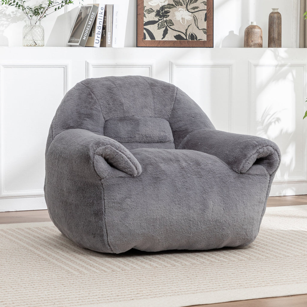 Bean Bag Chair, Comfy Bean Bag Sofa with Back Support, Faux Fur Bean Bag Chair for Adults and Kids, Stuffed Floor Sofa for Living Room, Bedroom, Apartment, Grey