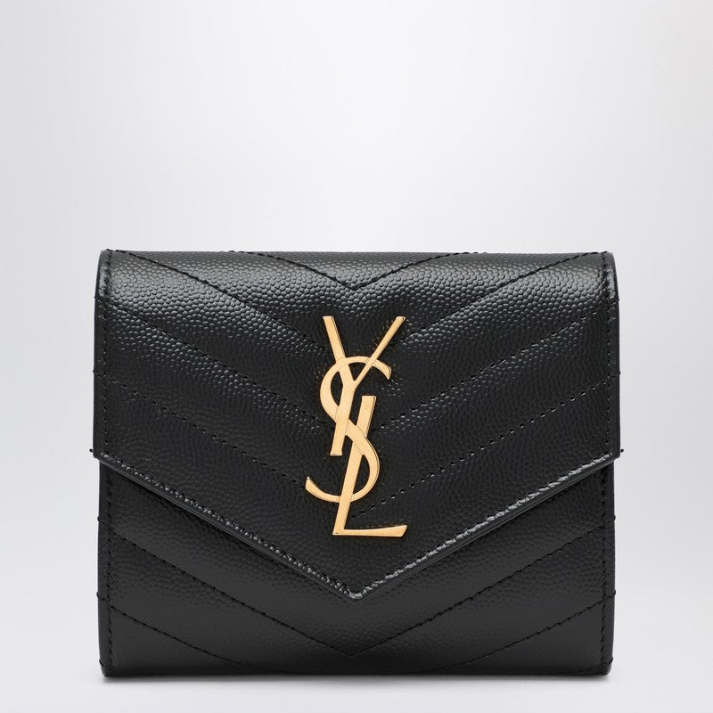 Saint Laurent Tri-Fold Cassandre Wallet Black Women