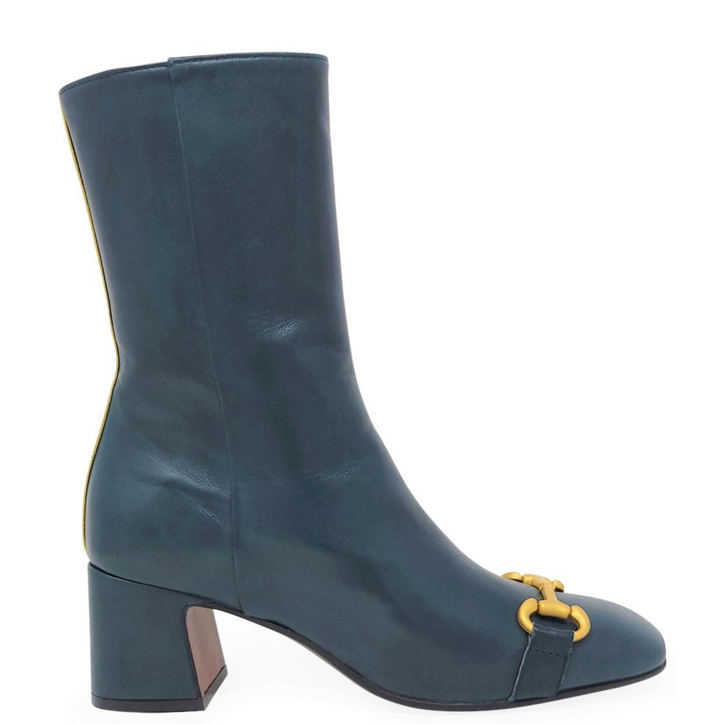 Teal Leather Back Stripe Boot