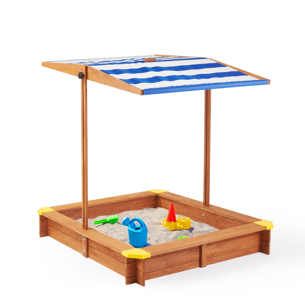 Kids Sandbox with Cover, 46' Wooden Sand Box w/Adjustable Canopy, Large Outdoor Cedar Sandpit for Backyard Play