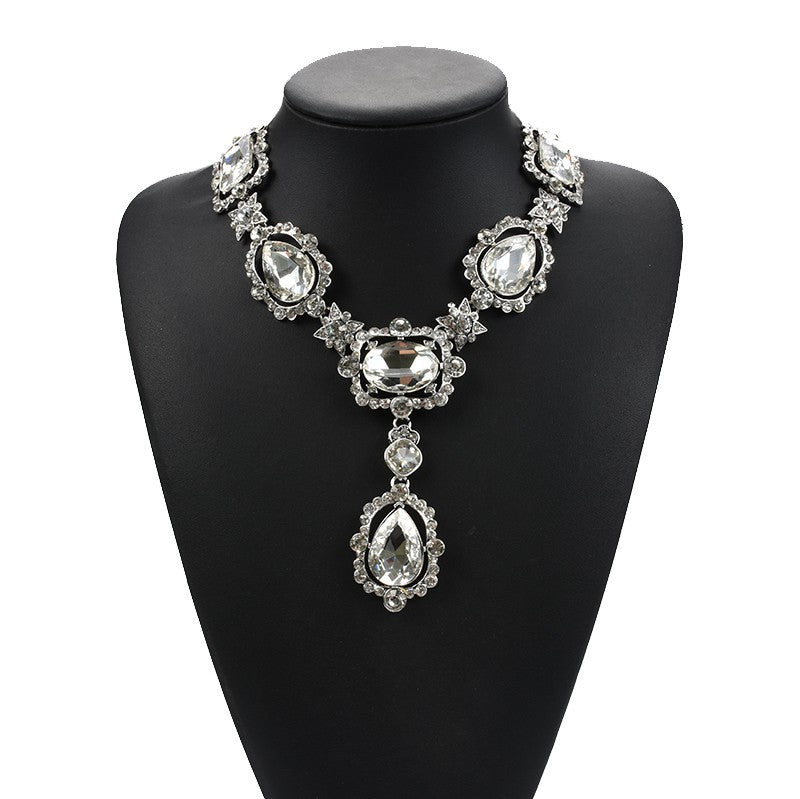 Exaggerated Jewelry Alloy Glass Crystal Clavicle Chain Temperamental Popular Inlaid Jewel Water Drop Necklace