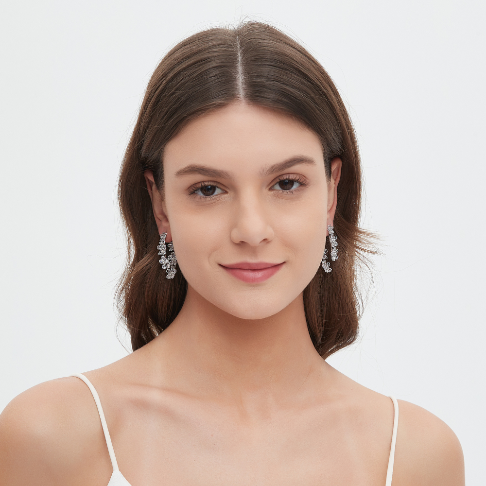 SILVER FLOWER HOOP EARRINGS (PAIR)