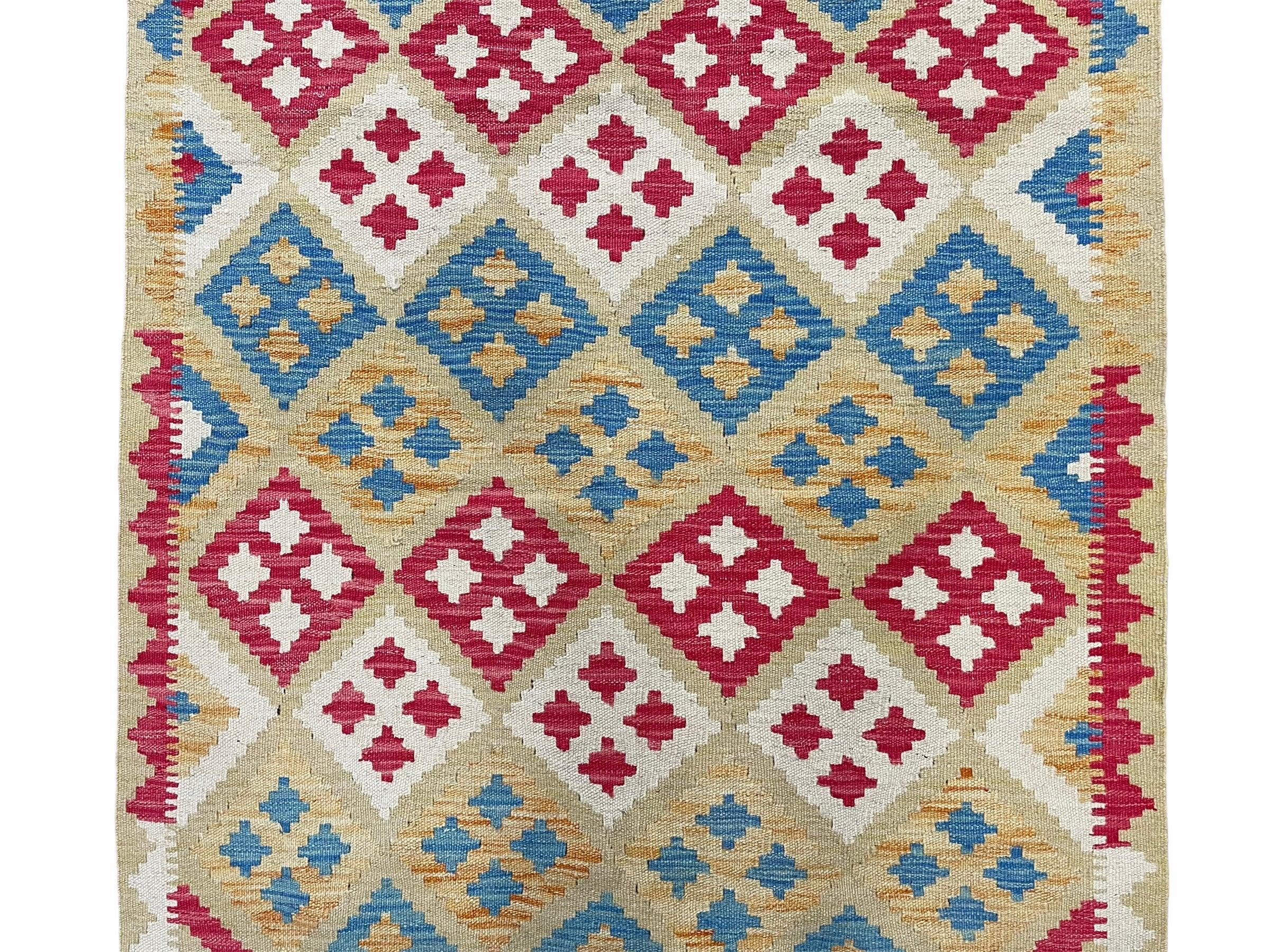 3x5 Kilim Rug Multicolor Tribal Kilim Rug 3 x 5 Tan Light Blue Red Beige New Turkish Anatolian Wool Kilim Flatweave Rug