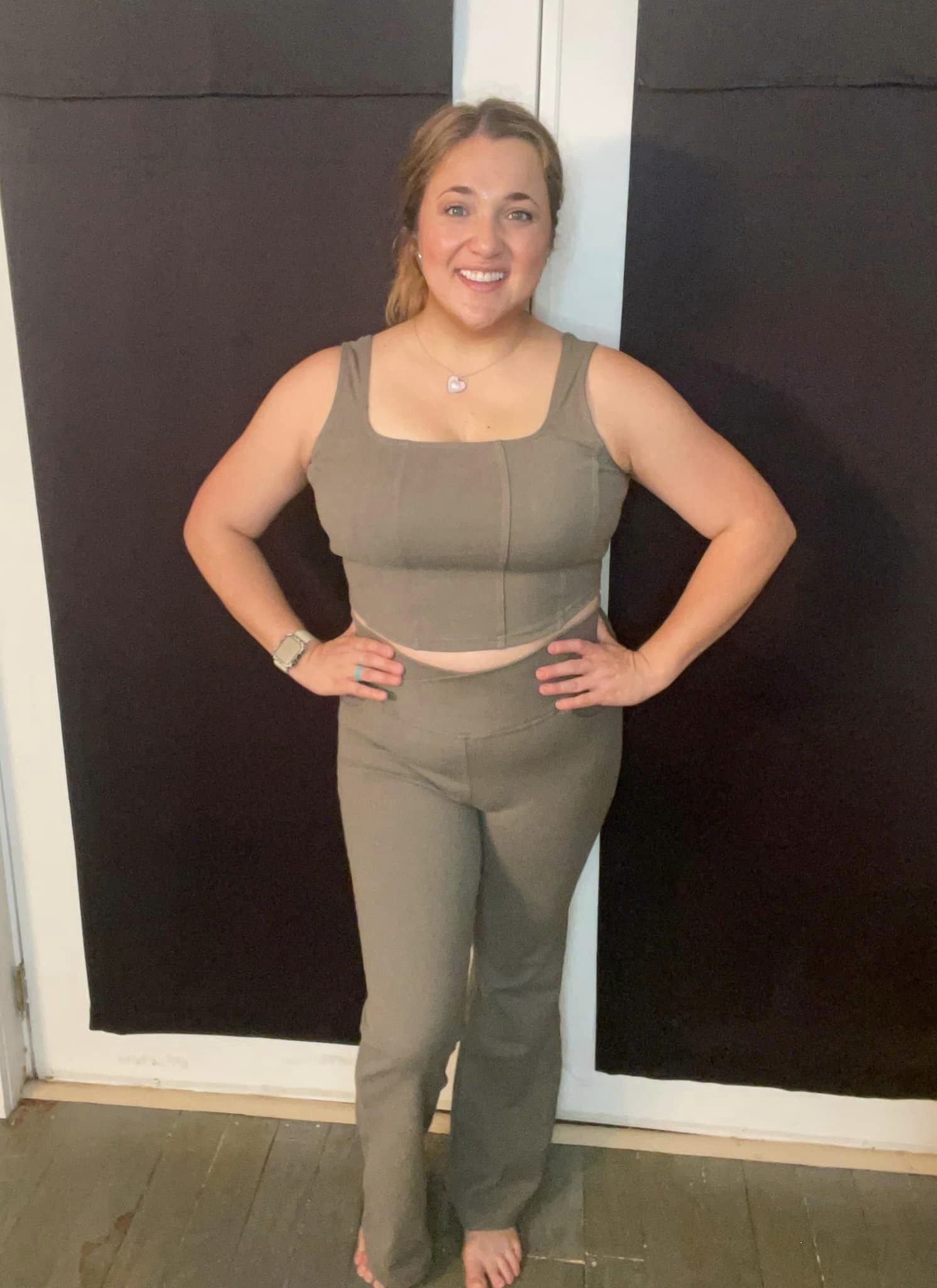 Building Habits Twill Flared Crossover Waist Pant in Titanium