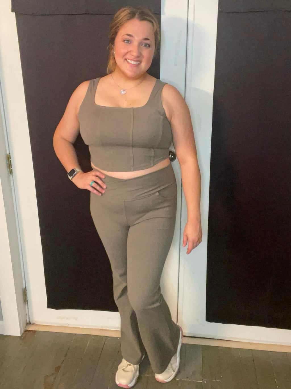 Building Habits Twill Flared Crossover Waist Pant in Titanium