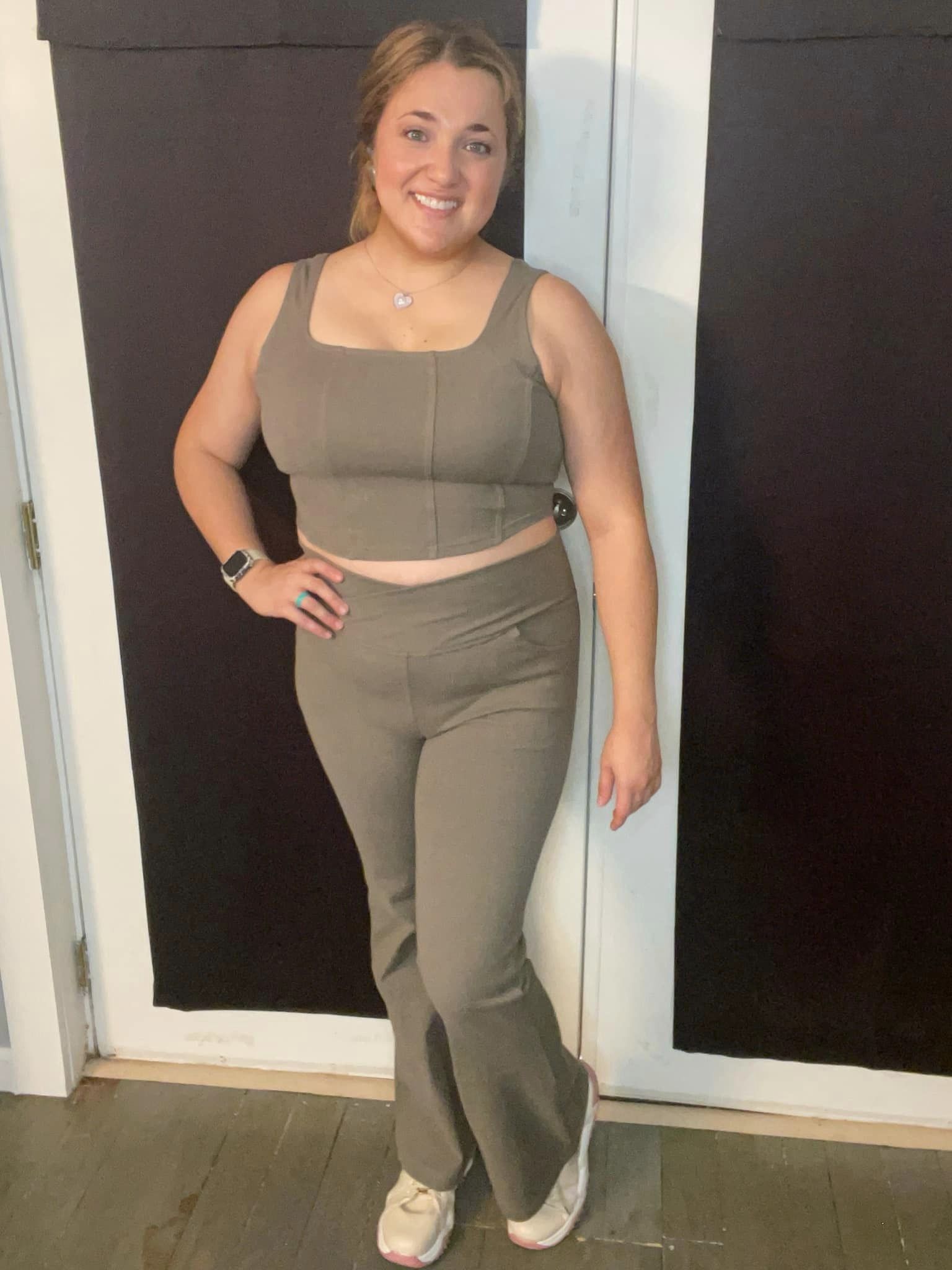 Building Habits Twill Flared Crossover Waist Pant in Titanium