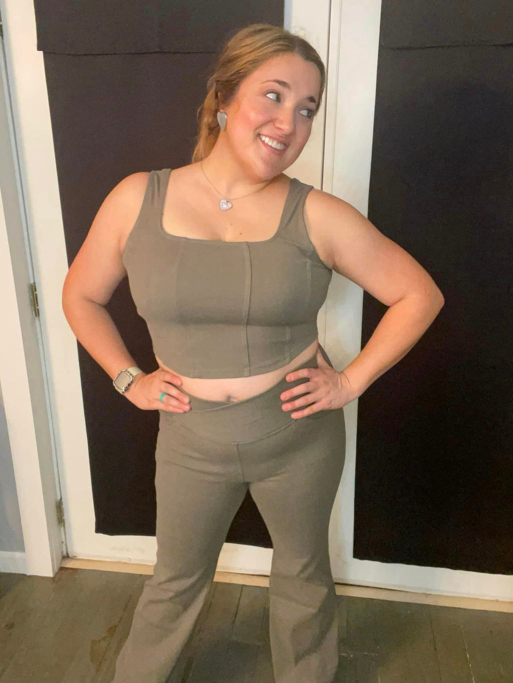 It's All About the Balance Twill Square Neck Crop Top in Titanium