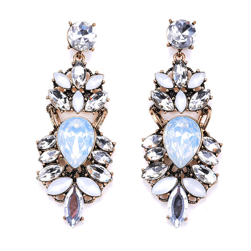 Ornament Exaggerating Earrings Retro Alloy Trendy Earrings Geometric Abstract Diamond Embedded Long Earrings