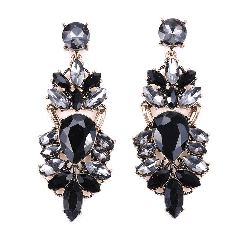 Ornament Exaggerating Earrings Retro Alloy Trendy Earrings Geometric Abstract Diamond Embedded Long Earrings
