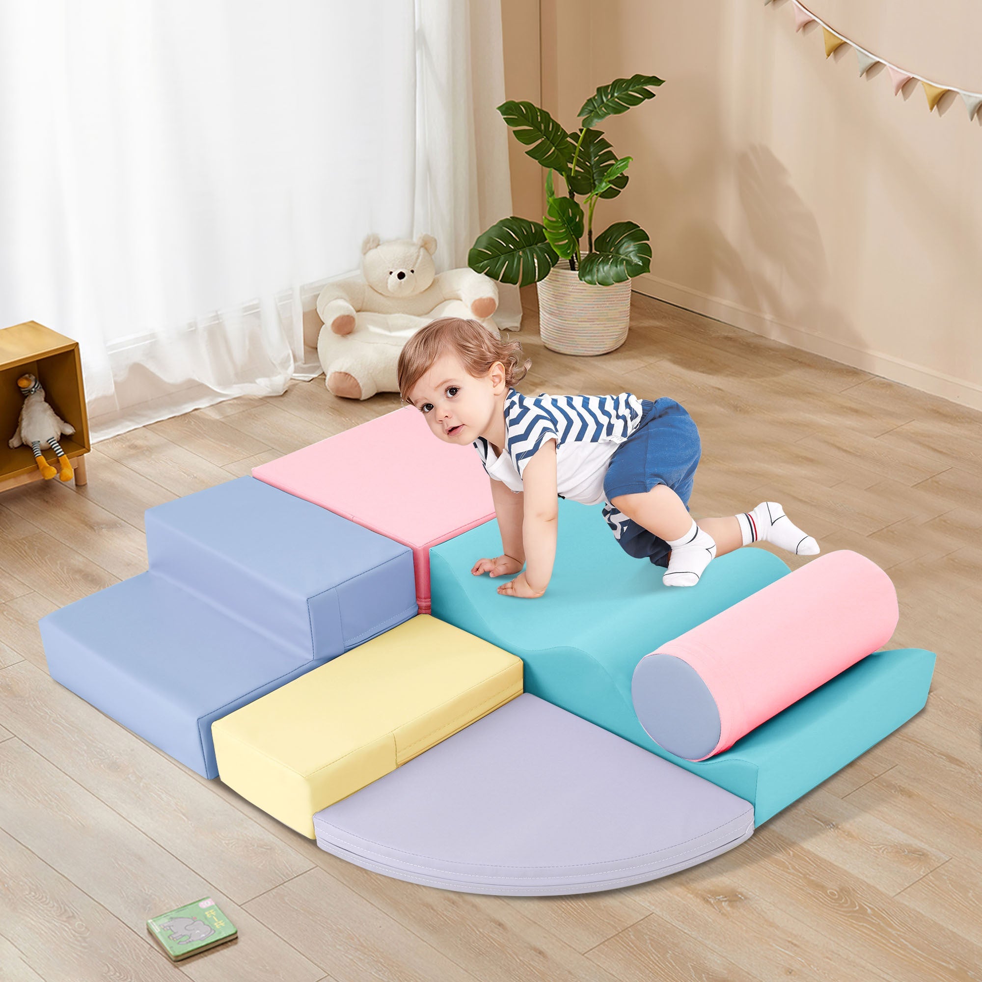 Soft Climb and Crawl Foam Playset 6 in 1, Soft Play Equipment Climb and Crawl Playground for Kids,Kids Crawling and Climbing Indoor Active Play Structure