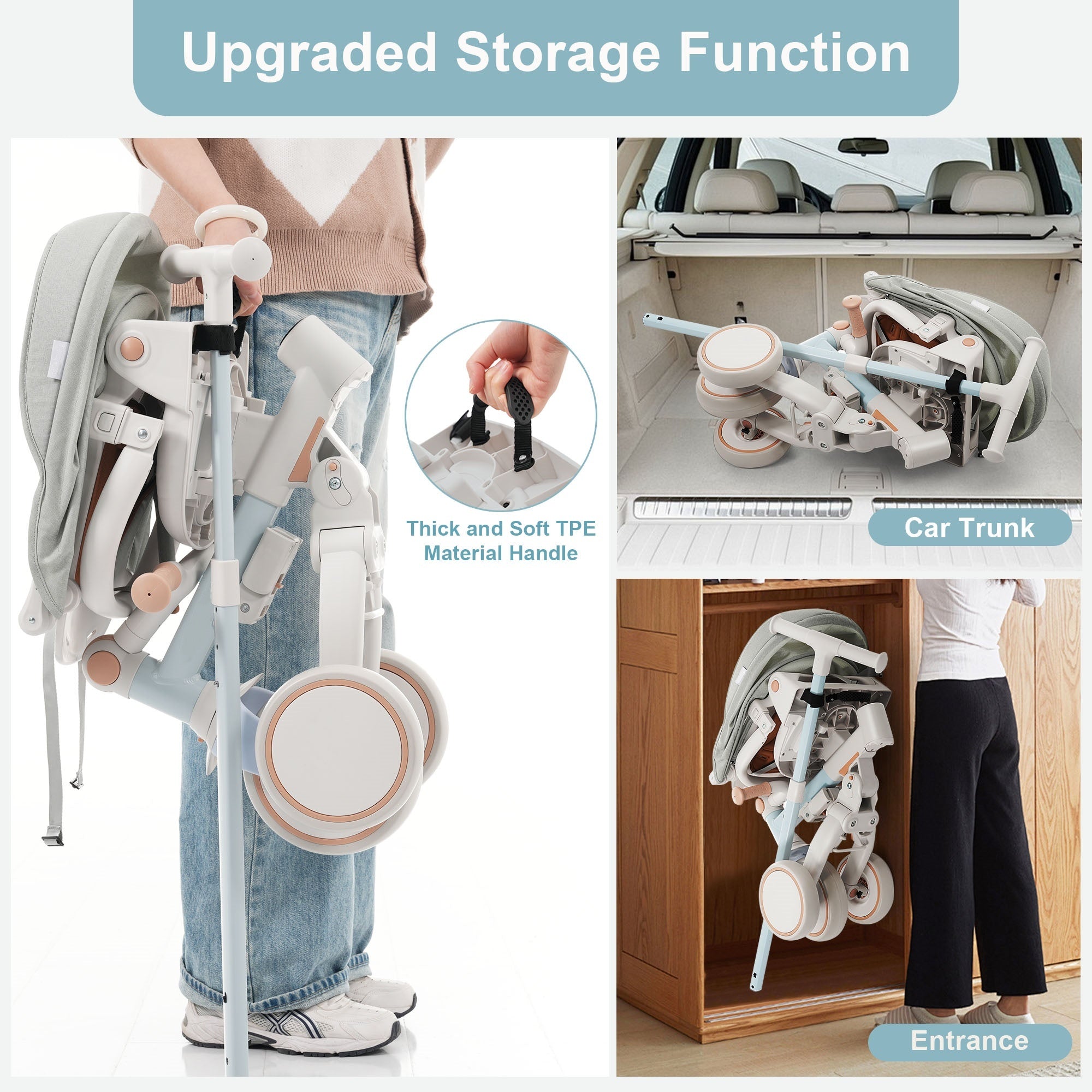 7 in 1 Baby Tricycle, Foldable Toddler Tricycle with Removable and Adjustable Parent Handle, Toddler Push Bike with Removable Pedal, Canopy, and Guardrail, Tricycle for 12-72 Months, blue