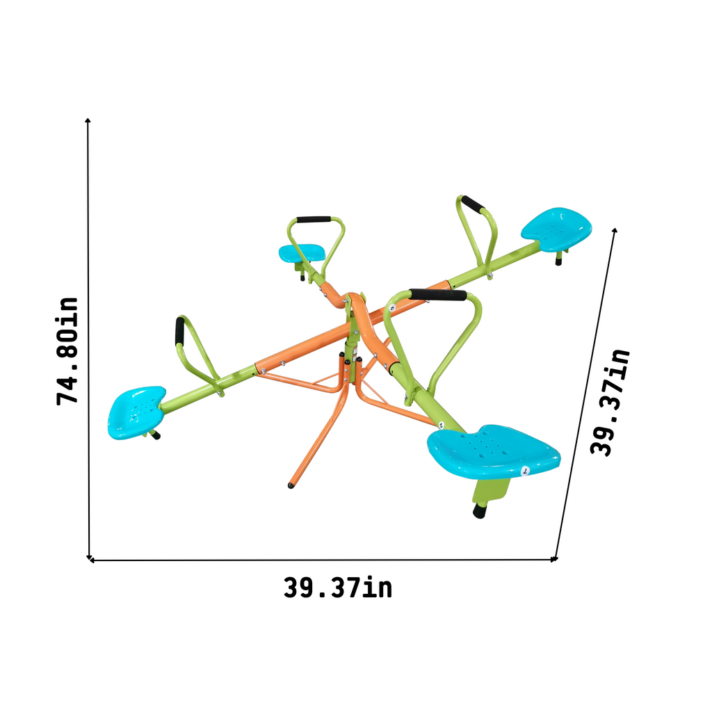 XSS004 Outdoor Playground Seesaw with 360-Degree Rotation for Kids, Sturdy Plastic Seats in Blue and Green