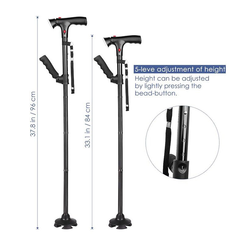 Collapsible Telescopic Cane Folding Crutch LED Lightweight Safety Walking Stick Gifts for The Elder