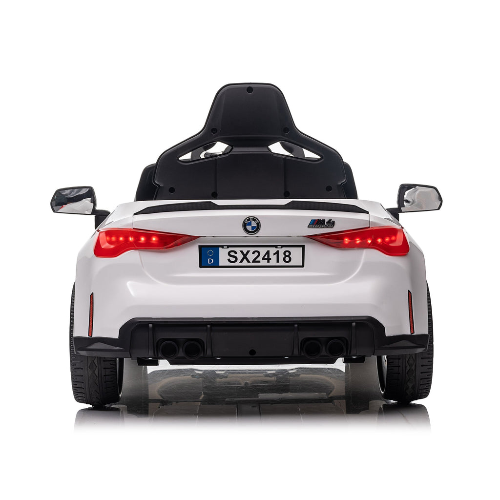 BMW M4 12v Kids ride on toy car 2.4G W/Parents Remote Control,Three speed adjustable,Power display, USB,MP3 ,Bluetooth,LED light,story,A handle with wheels and a pull, easy to carry