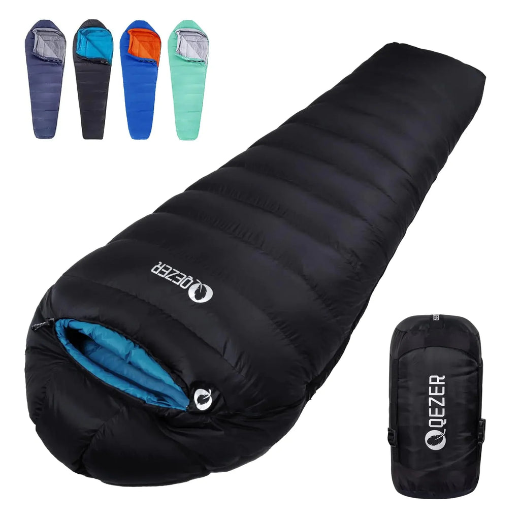 QEZER Down Sleeping Bag for Adults 20 Degree Cold Weather Sleeping Bag with 600 Fill Power Down Backpacking Ultralight Mummy Sleeping Bag