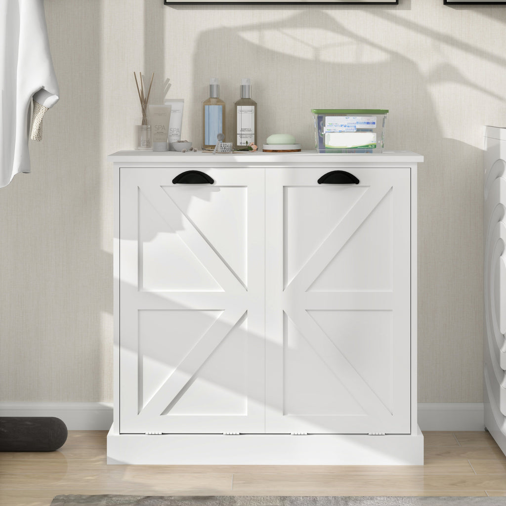 Two-Compartment Tilt-Out Laundry Sorter Cabinet-White