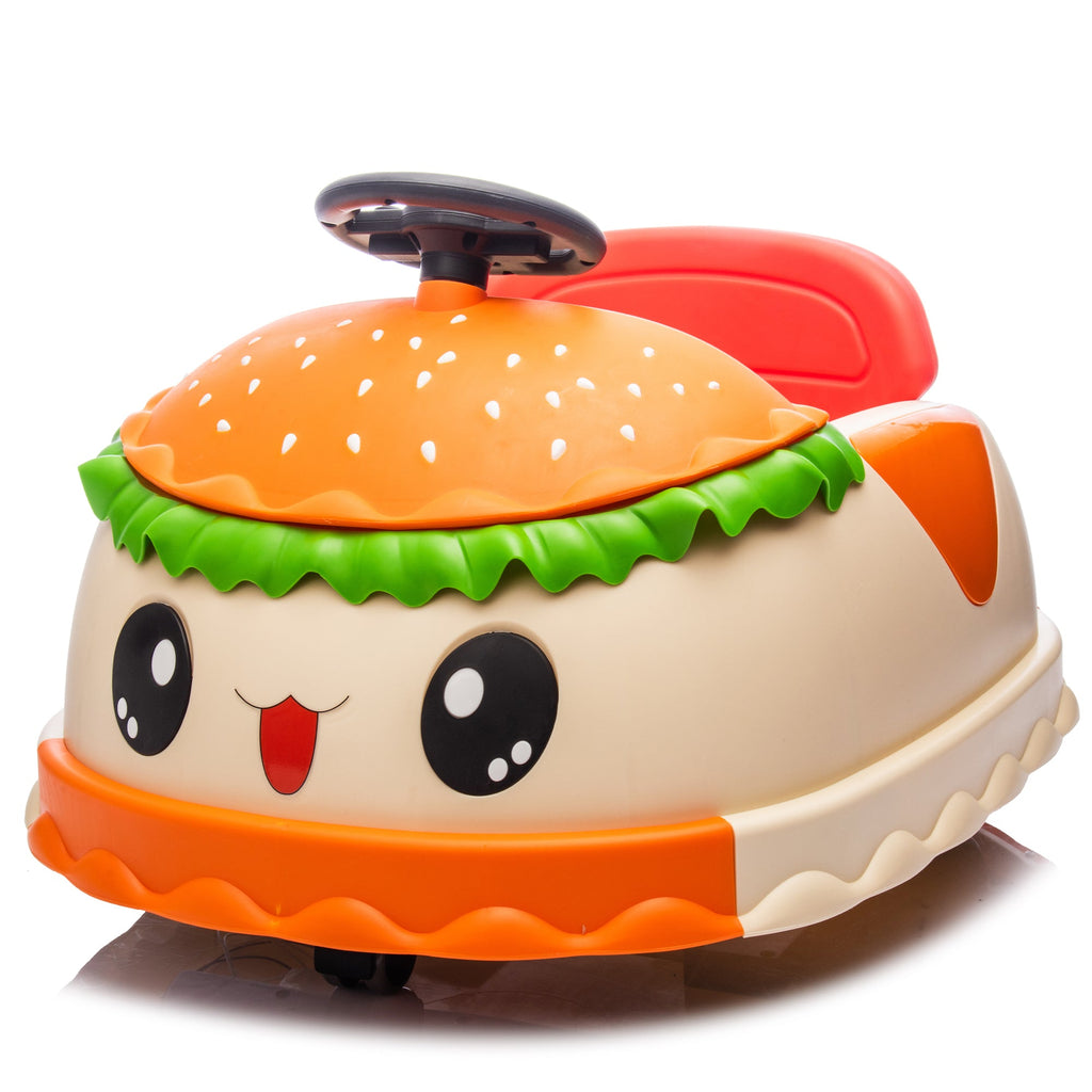 12V Kids Ride On Electric Bumper Car W/Parents Control,Cute&Realistic Hamburger Design,360 Degree Rotation,Storing Space,Bluetooth,Music,USB,Silent wheel,LED Lights,Power Display,Anti-rollover For 2-5