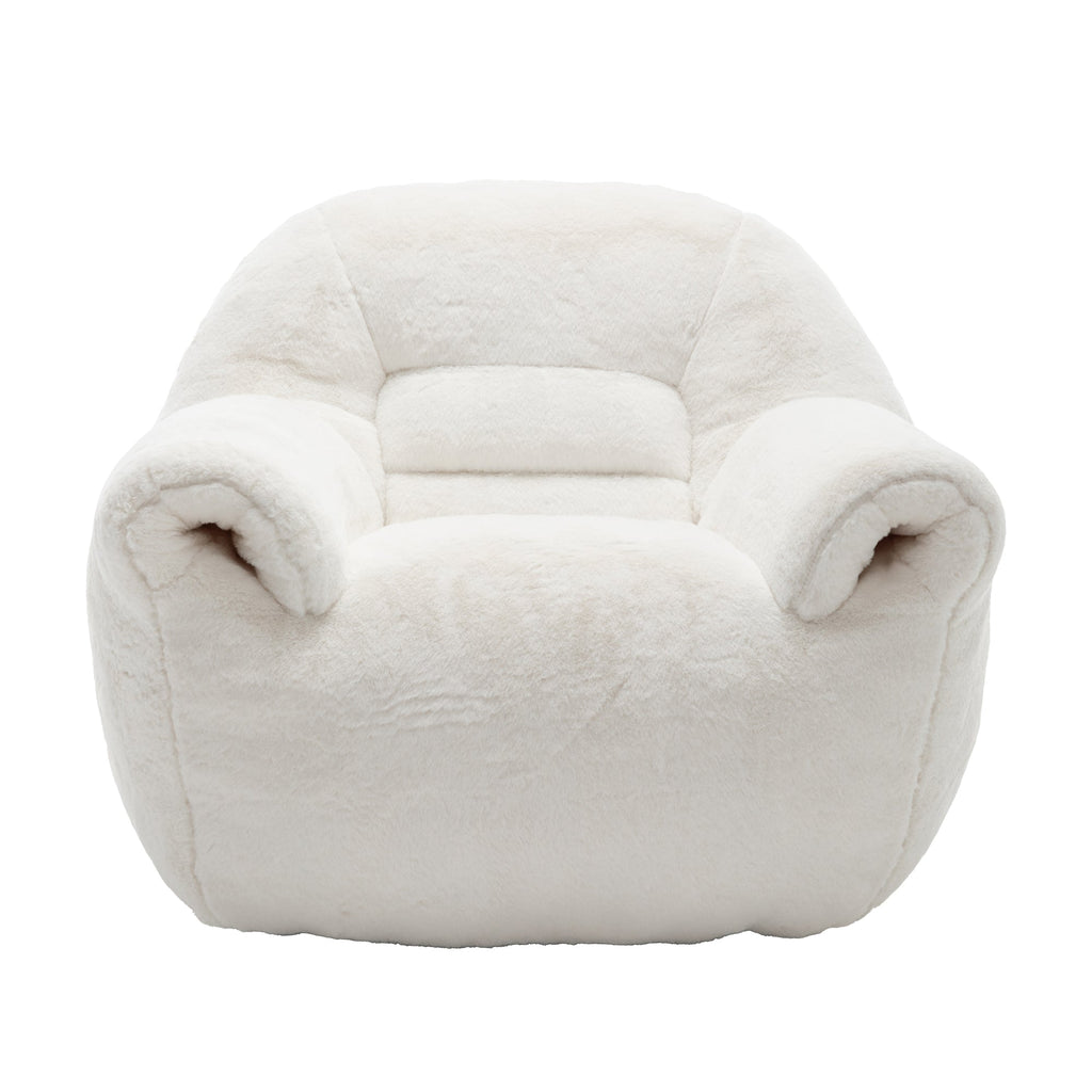 Bean Bag Chair, Comfy Bean Bag Sofa with Back Support, Faux Fur Bean Bag Chair for Adults and Kids, Stuffed Floor Sofa for Living Room, Bedroom, Apartment, White