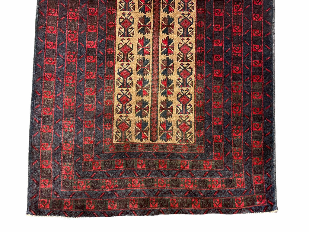 3 X 3.5 New Vintage Handmade Wool Rug Tribal Turkoman Balouch Red Prayer Rug