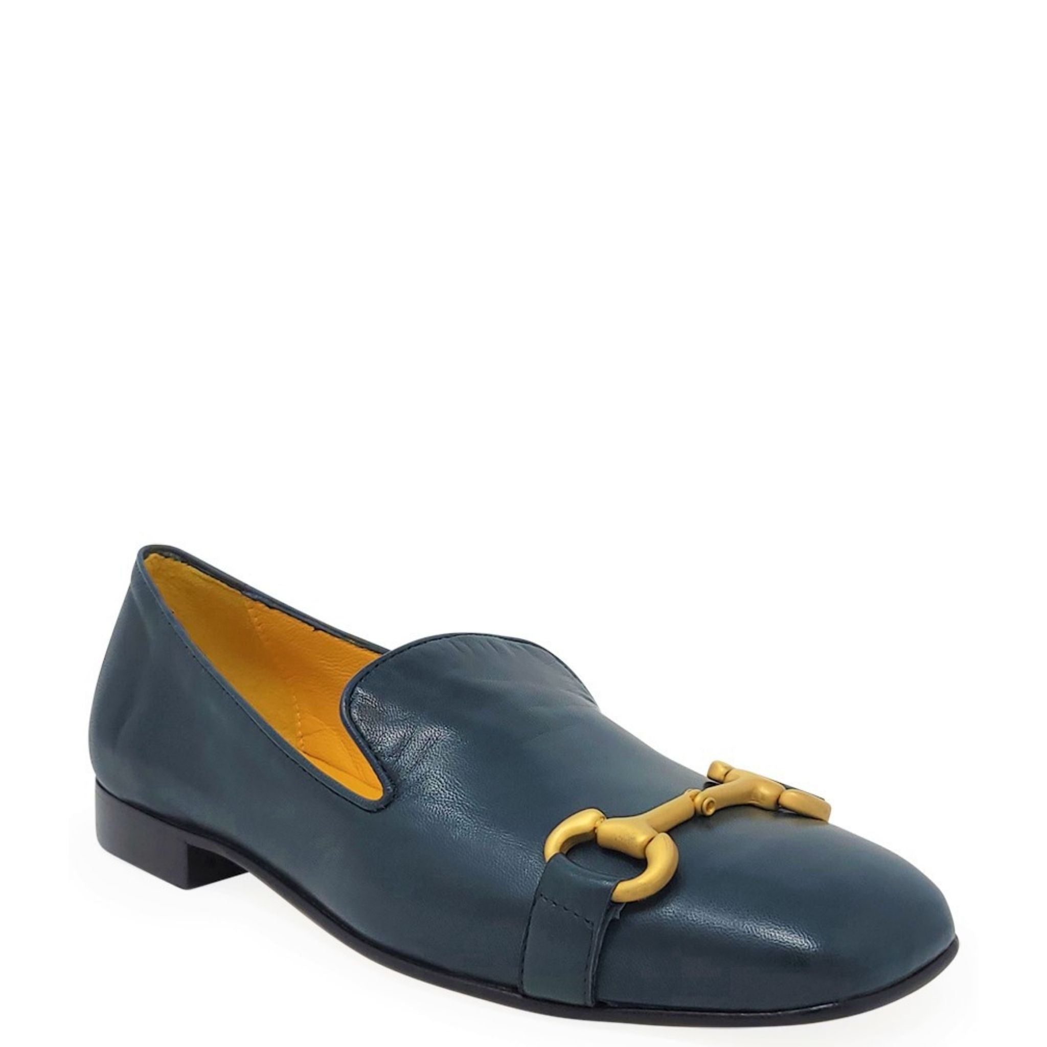 Teal Leather Square Toe Loafer