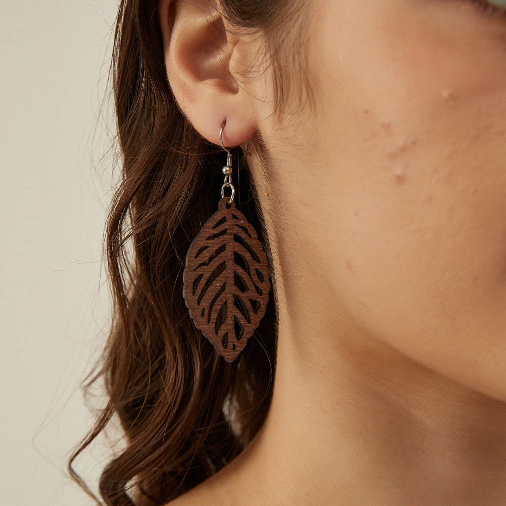 WOODEN STATEMENT EARRINGS (PAIR)