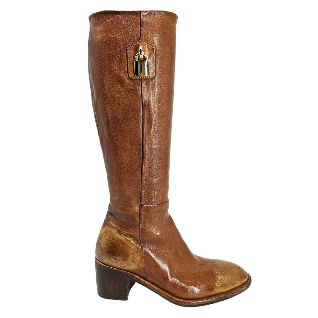 Cognac Tall Hand Rubbed Lock Boot