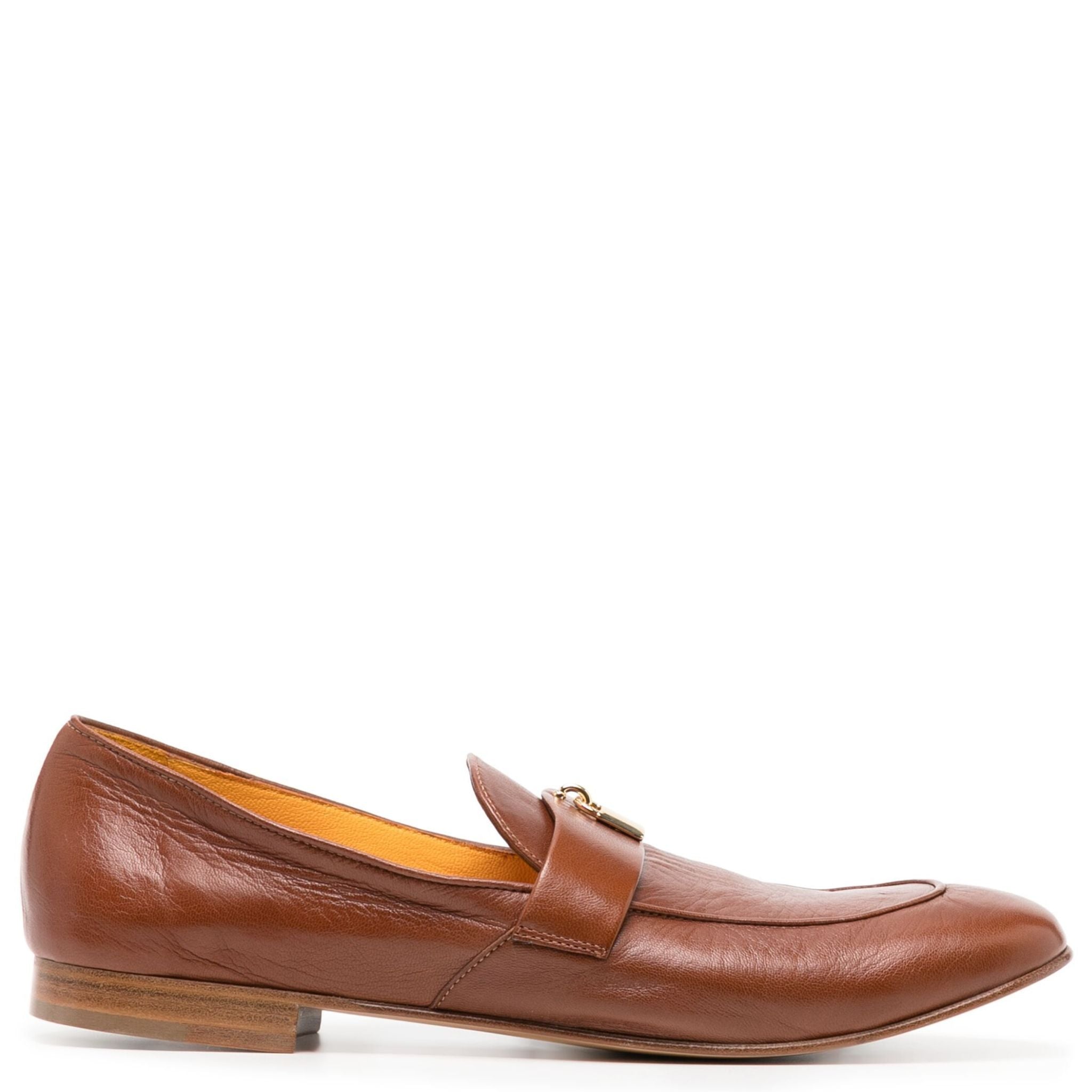 Tan Leather Lock Flat Loafer