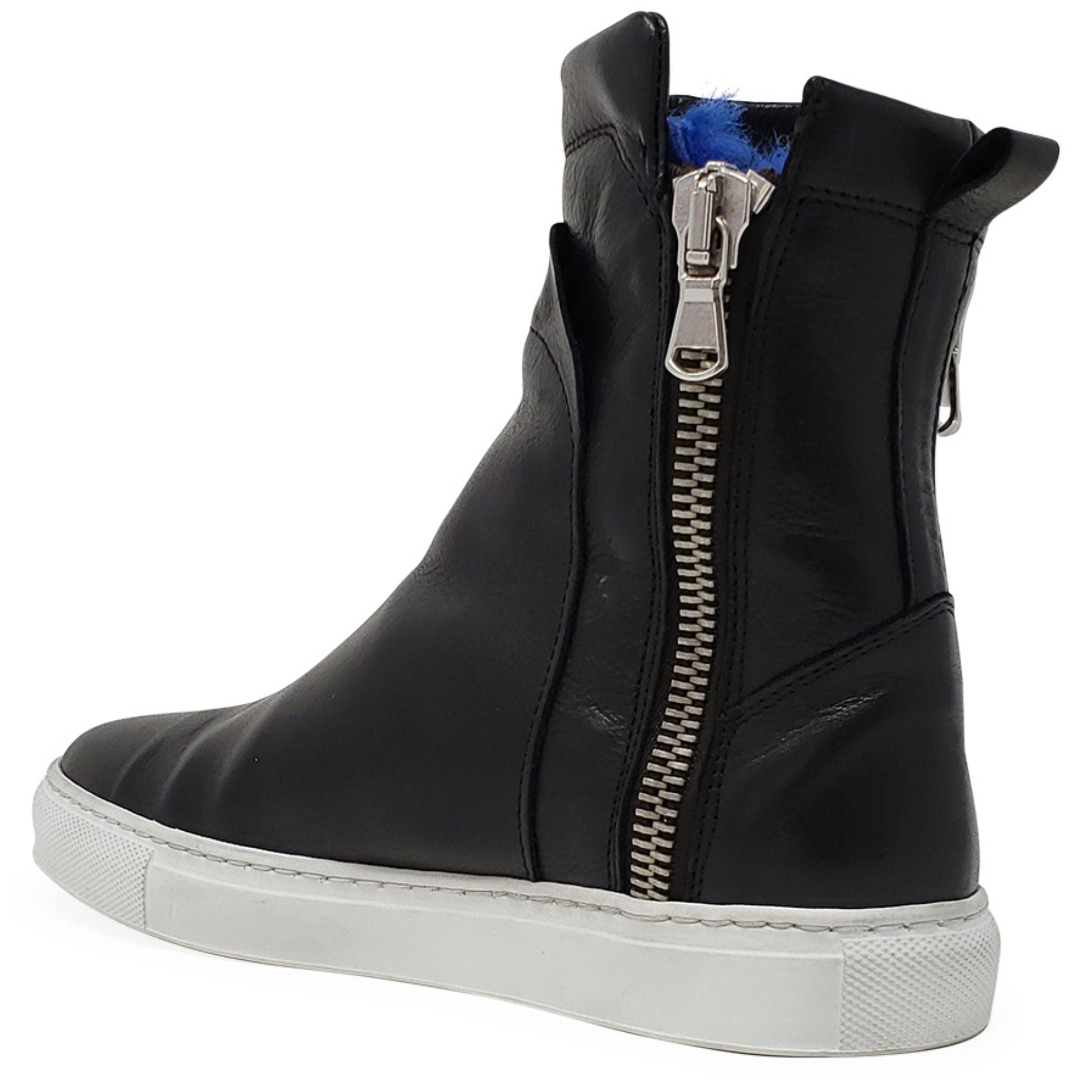 Black Leather Double Zip Shearling Boot
