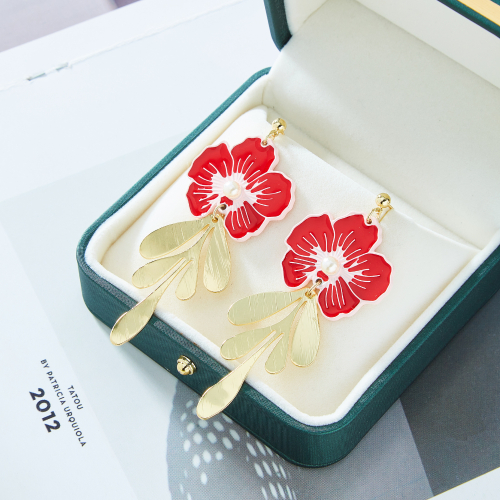 RED BLOSSOM EARRINGS (PAIR)