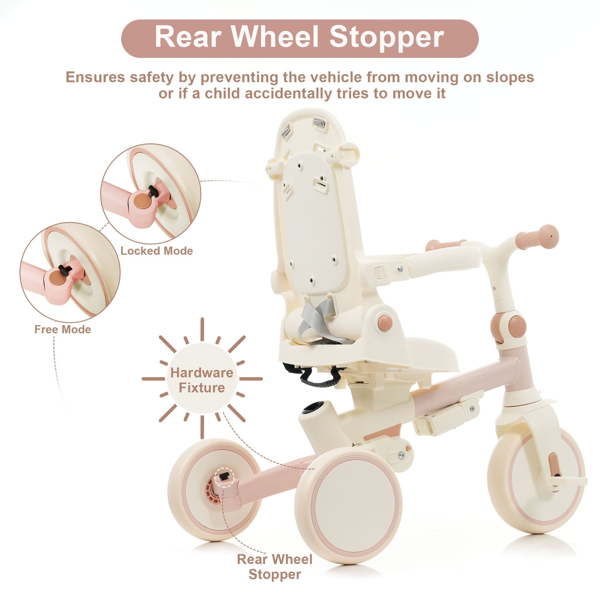 7 in 1 Baby Tricycle, Foldable Toddler Tricycle with Removable and Adjustable Parent Handle, Toddler Push Bike with Removable Pedal, Canopy, and Guardrail, Tricycle for 12-72 Months, pink