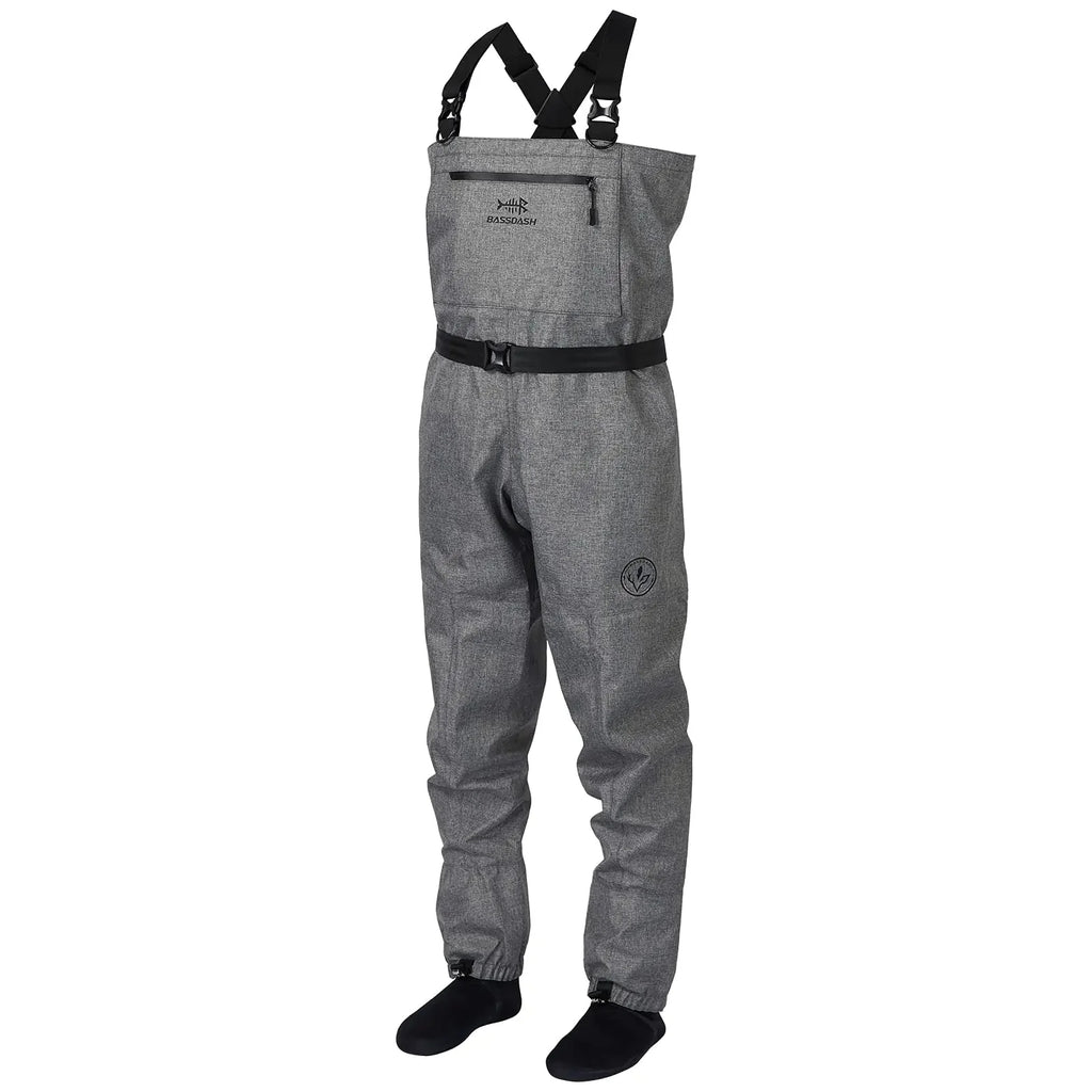 BASSDASH IMMERSE Breathable Ripstop Stocking Boot Foot Fishing Hunting Waders Lightweight Grey Camo Chest Wader for Men Women