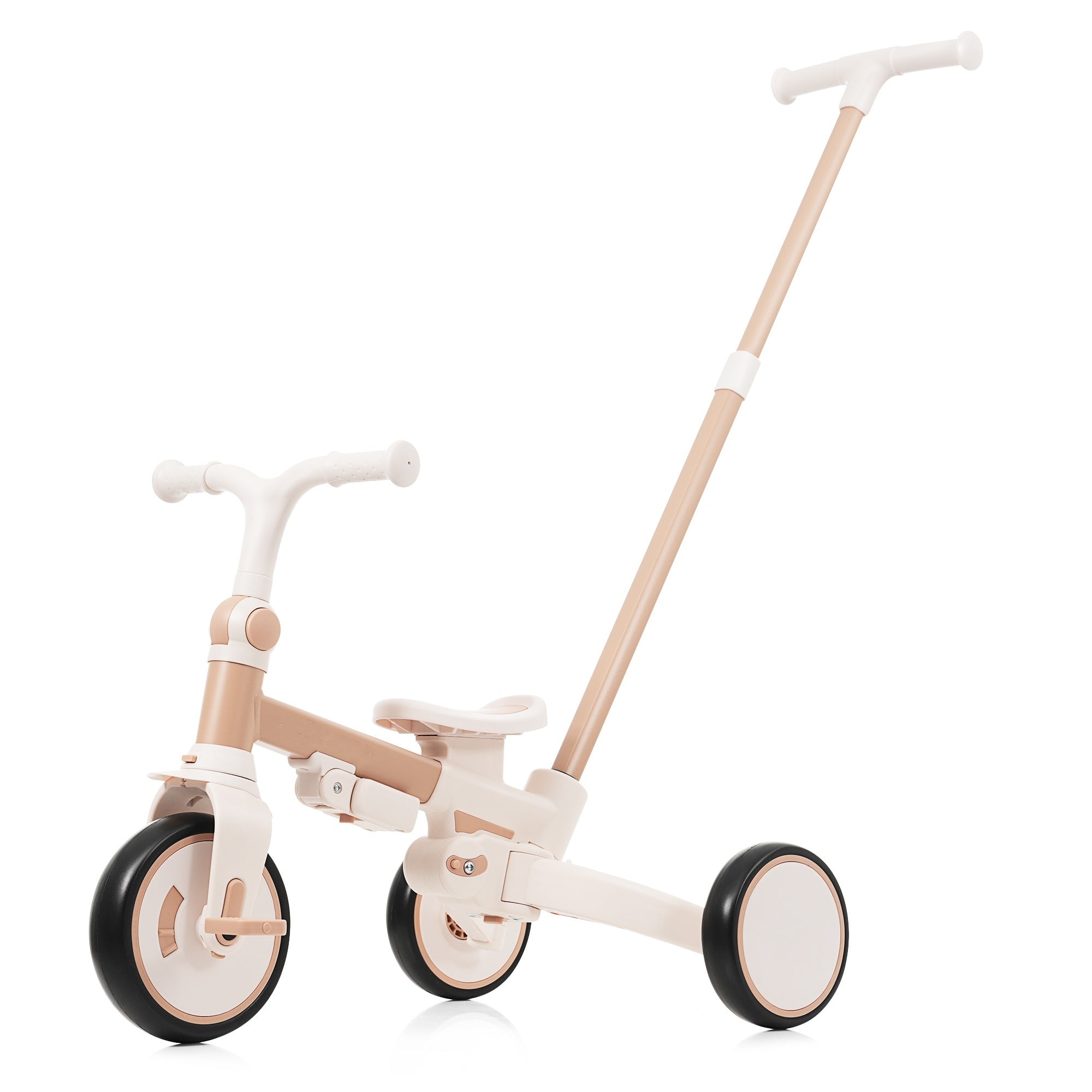 7 in 1 Baby Tricycle, Foldable Toddler Tricycle with Removable and Adjustable Parent Handle, Toddler Push Bike with Removable Pedal, Canopy, and Guardrail, Tricycle for 12-72 Months, light brown