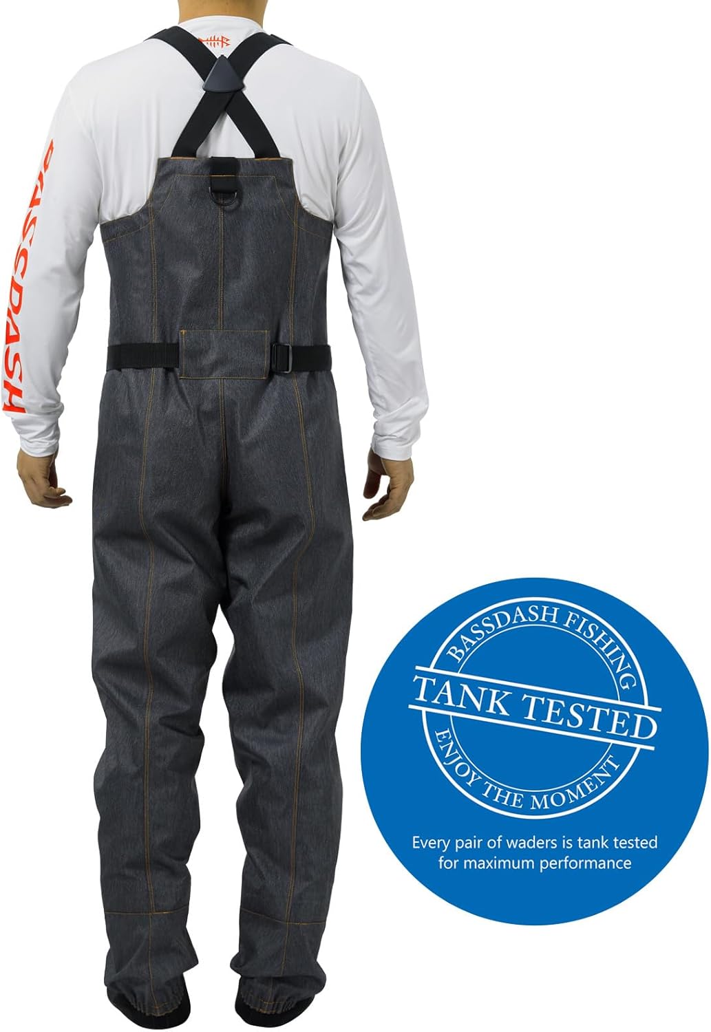 BASSDASH Men’s Denim Breathable Chest Waders Waterproof Durable Lightweight Stocking Foot for Fishing Hunting ATV Riding