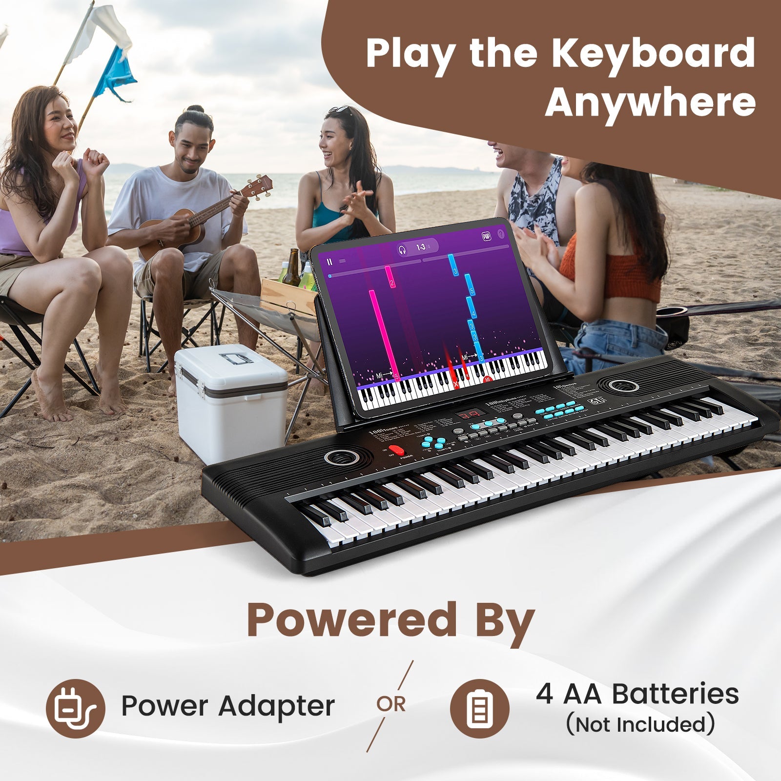 61 Key Electric Portable Digital Keyboard Piano for Beginner-Black