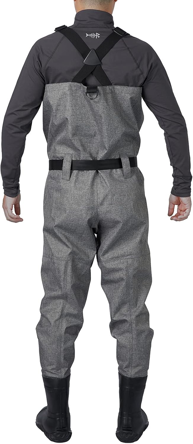 BASSDASH IMMERSE Breathable Ripstop Stocking Boot Foot Fishing Hunting Waders Lightweight Grey Camo Chest Wader for Men Women