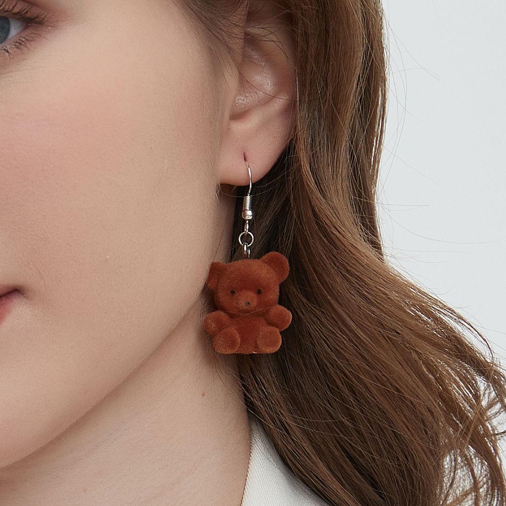 FUZZY TEDDY BEAR EARRINGS (PAIR)