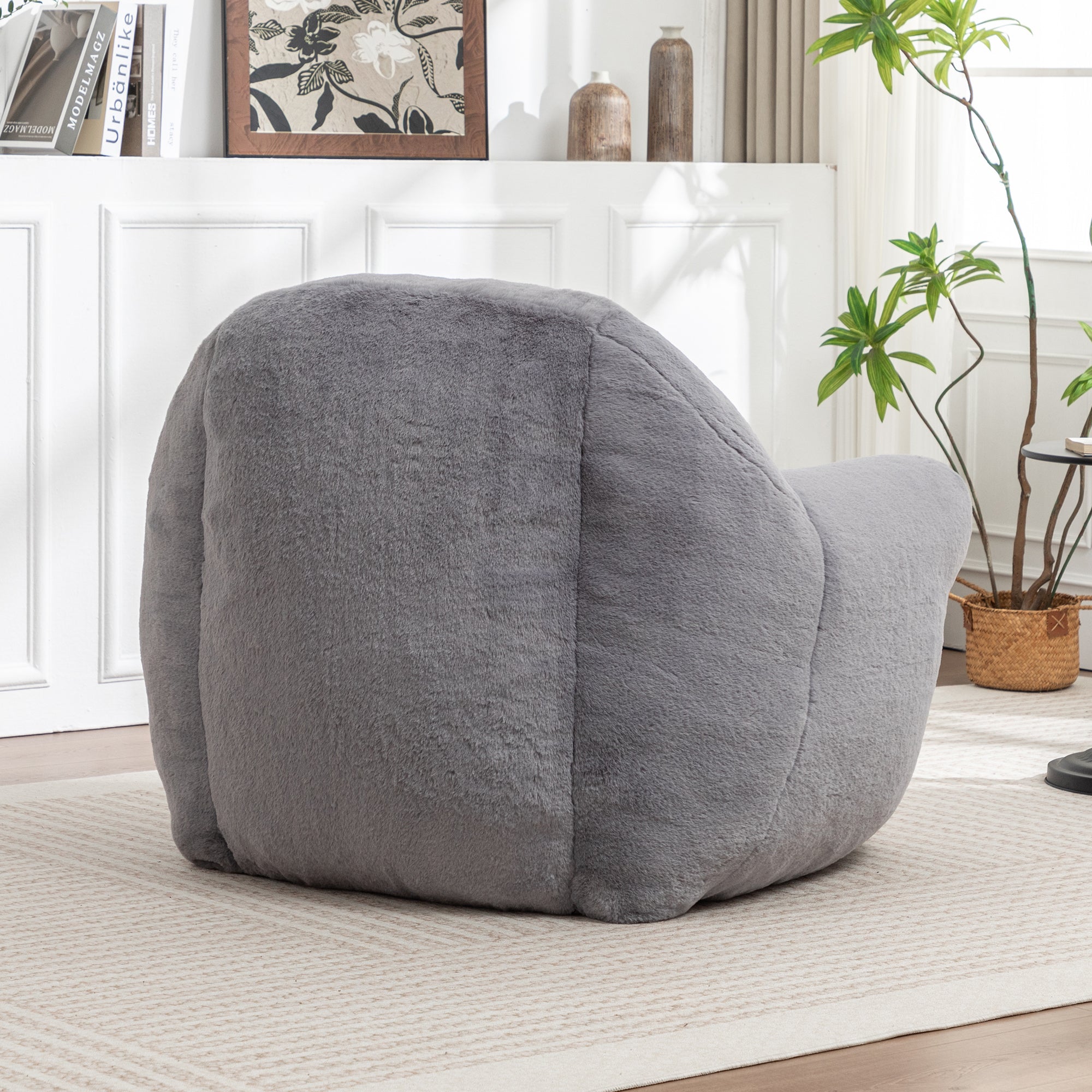 Bean Bag Chair, Comfy Bean Bag Sofa with Back Support, Faux Fur Bean Bag Chair for Adults and Kids, Stuffed Floor Sofa for Living Room, Bedroom, Apartment, Grey