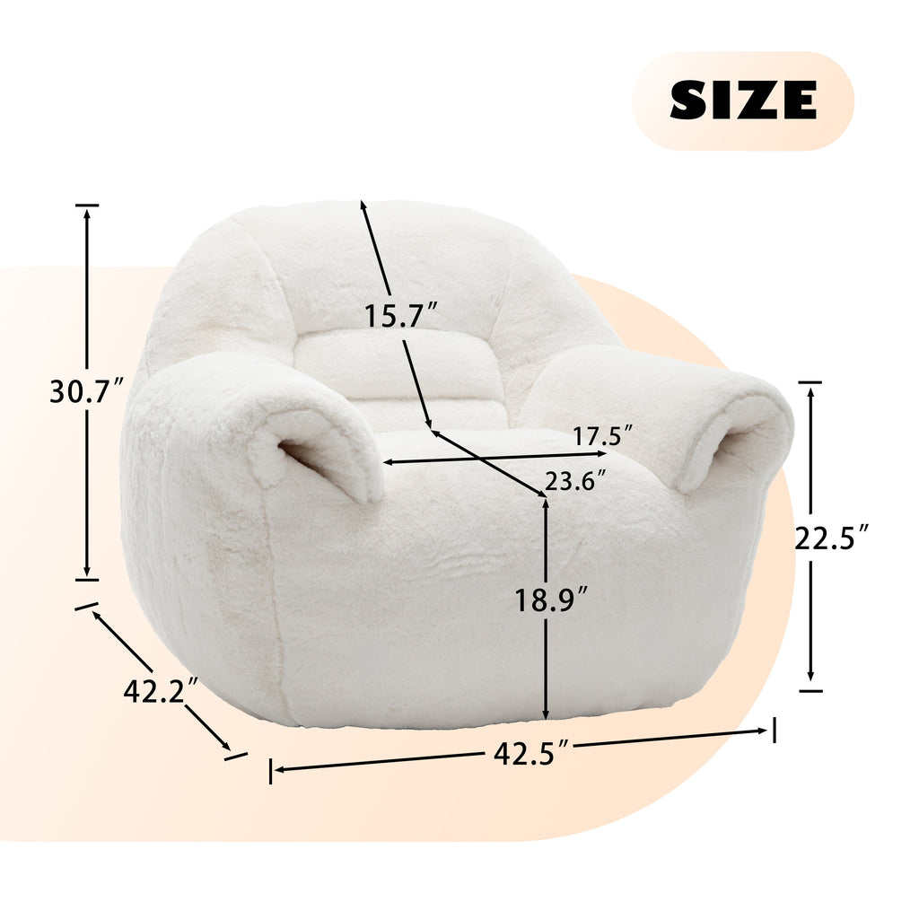 Bean Bag Chair, Comfy Bean Bag Sofa with Back Support, Faux Fur Bean Bag Chair for Adults and Kids, Stuffed Floor Sofa for Living Room, Bedroom, Apartment, White