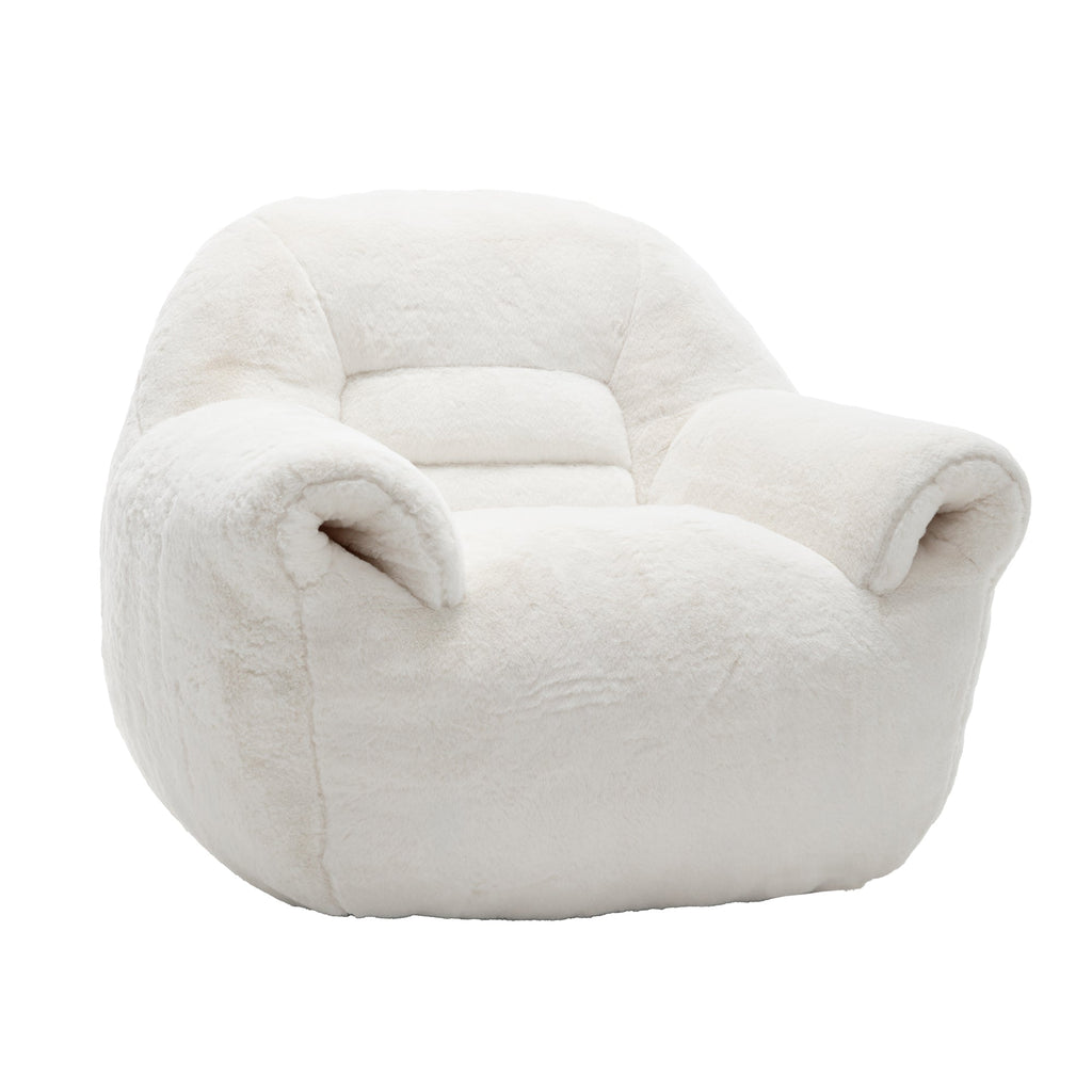 Bean Bag Chair, Comfy Bean Bag Sofa with Back Support, Faux Fur Bean Bag Chair for Adults and Kids, Stuffed Floor Sofa for Living Room, Bedroom, Apartment, White