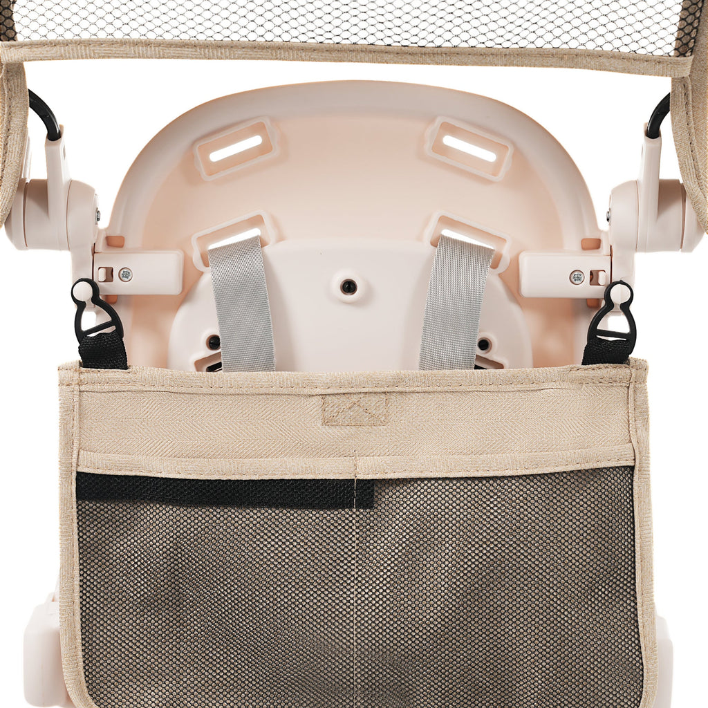 7 in 1 Baby Tricycle, Foldable Toddler Tricycle with Removable and Adjustable Parent Handle, Toddler Push Bike with Removable Pedal, Canopy, and Guardrail, Tricycle for 12-72 Months, light brown