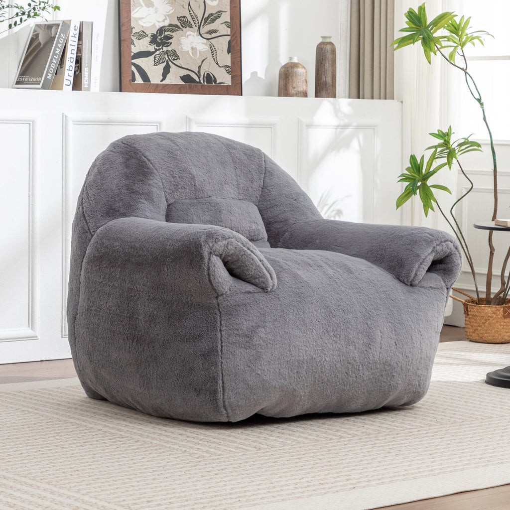 Bean Bag Chair, Comfy Bean Bag Sofa with Back Support, Faux Fur Bean Bag Chair for Adults and Kids, Stuffed Floor Sofa for Living Room, Bedroom, Apartment, Grey