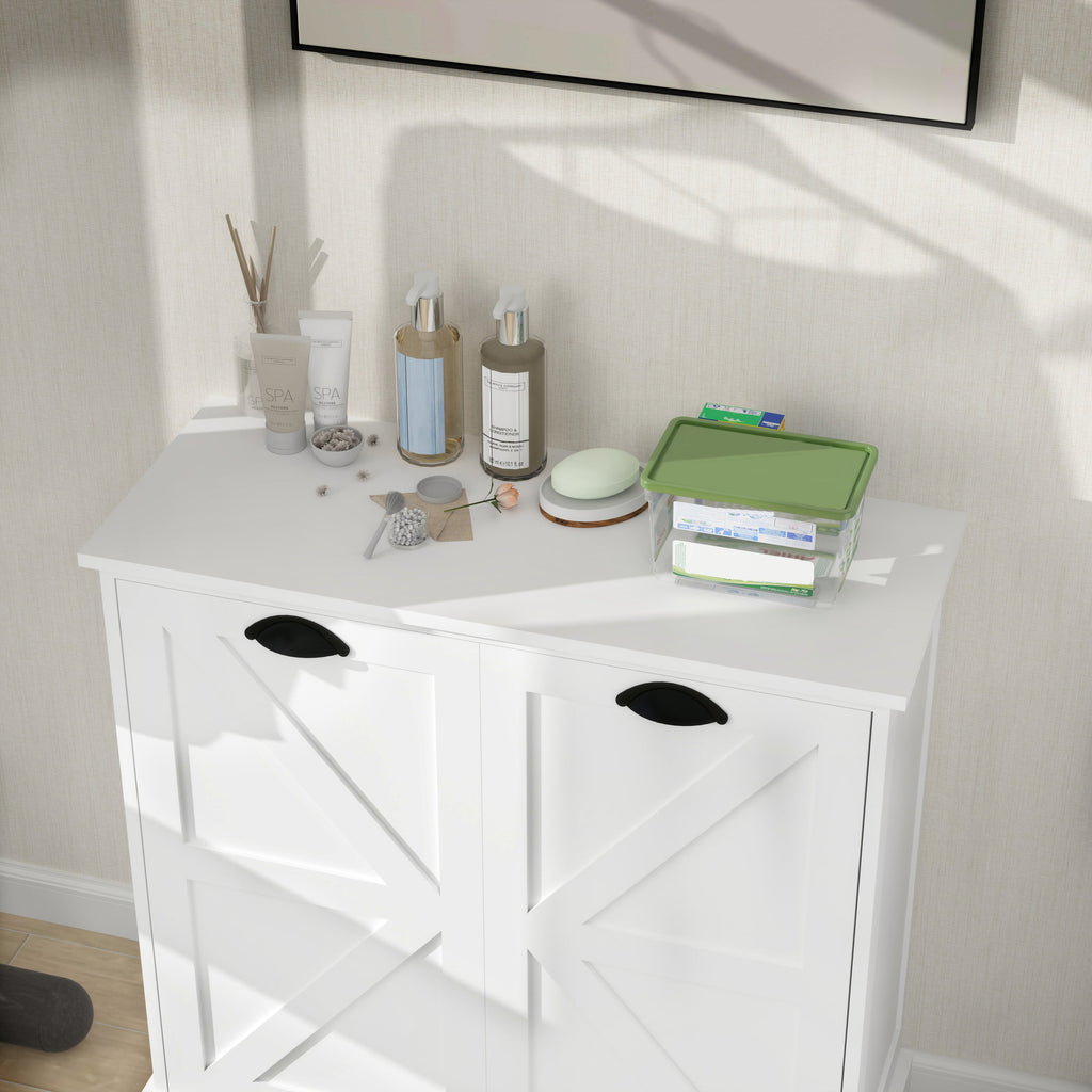 Two-Compartment Tilt-Out Laundry Sorter Cabinet-White