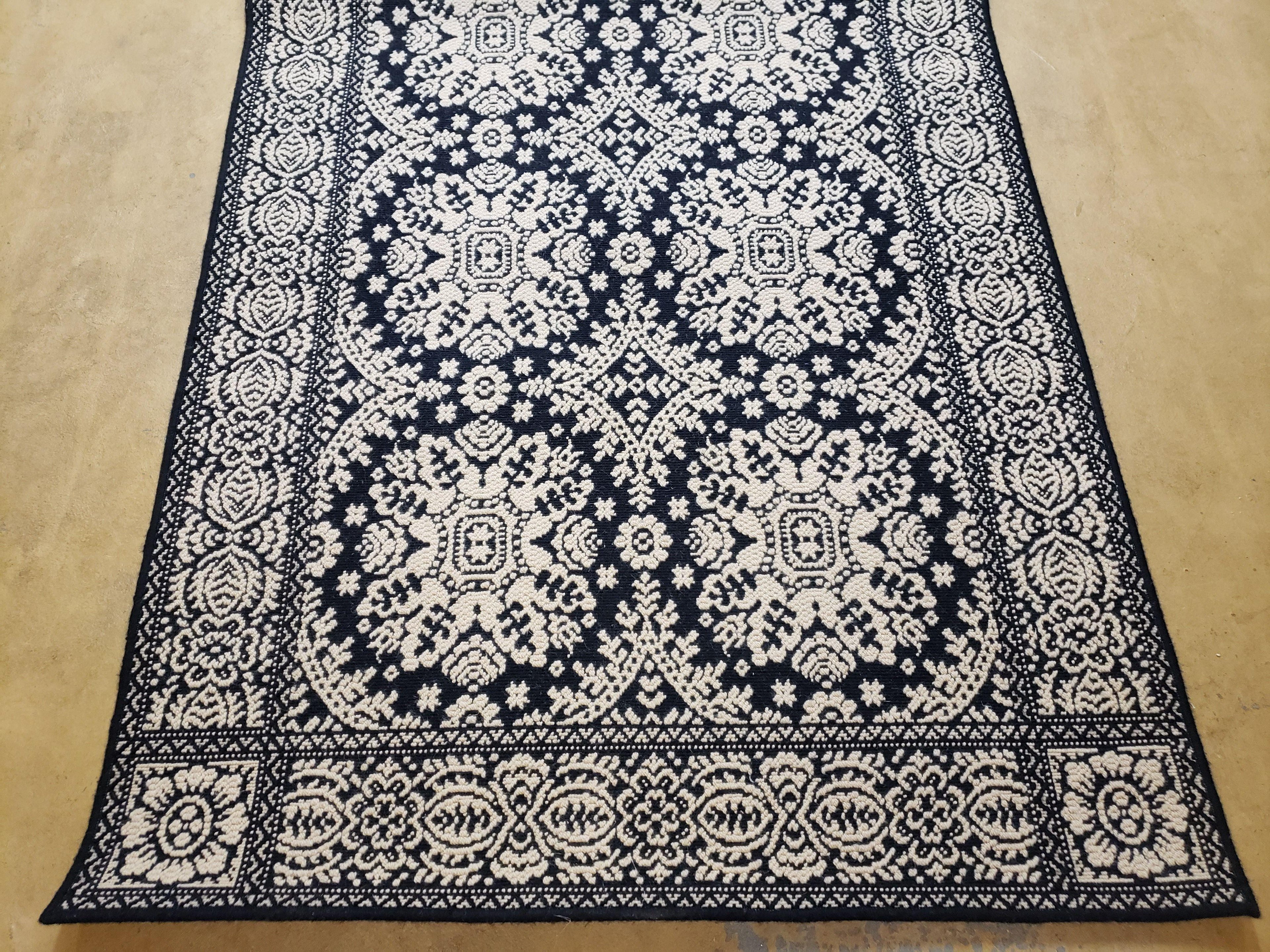 4x6 Power-Loomed Rug Dark Navy Blue & Ivory Oriental Carpet Nice