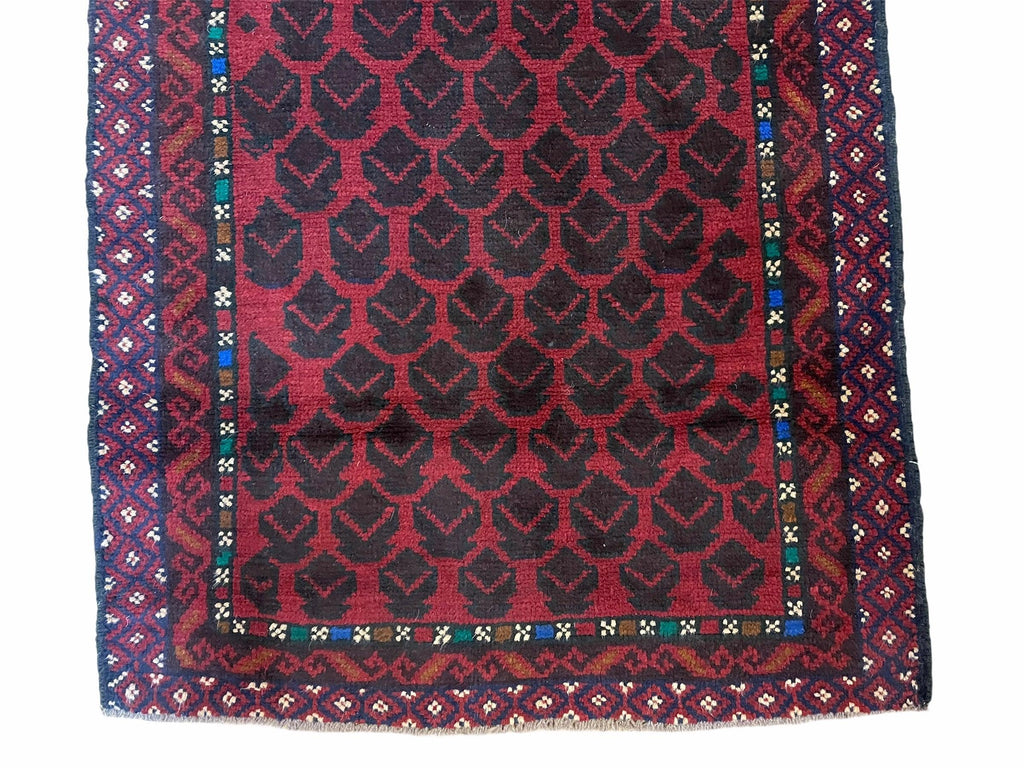 2' 8" X 4' 6" Vintage Handmade Tribal Wool Rug Balouchi Rug Afghan Rug Red Blue