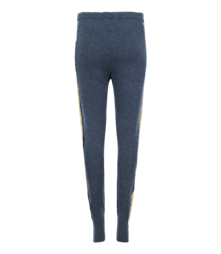 Denim Cashmere Sweat Pants W/ Gold Laminated Bands