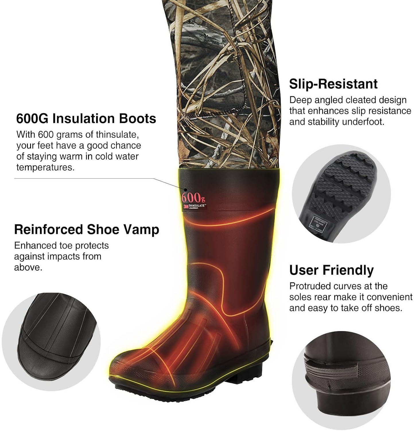 TIDEWE Chest Waders with Boot Hanger Hunting Waders for Men Next Camo Evo with 600G Insulation Waterproof Cleated Neoprene Bootfoot Wader Insulated Hunting & Fishing Waders (Size 9)